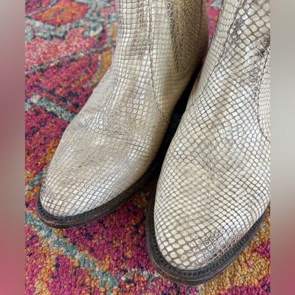 Freebird by Steven | Women’s cream faux snakeskin Lasso Ankle bootie slight heel - Picture 10 of 12